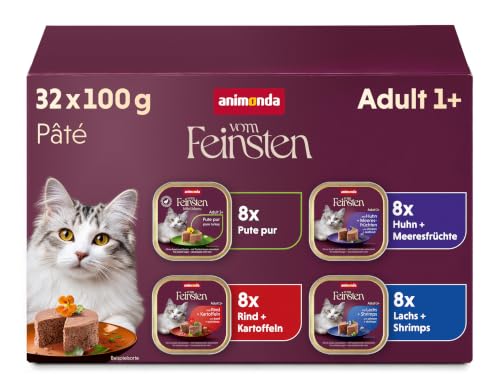 animonda Vom Feinsten Adult Fisch & Fleisch Vielfalt (32 x 100 g), Nassfutter für ausgewachsene Katzen, Katzenfutter ohne Getreide und Zucker, fein-stückige Pasteten