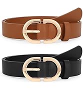 JASGOOD 2 Pack Women Leather Belts for Jeans Pants Fashion Dresses Ladies Belt with Gold Buckle Belt