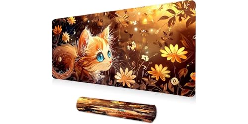 Tapis de souris géant motif chat fleur pour décorer le bureau à la maison
