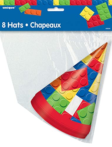 Image of Building Blocks Birthday Party Hats - (Pack of 8) - Colorful & Fun Design - Perfect Party Accessory for Your Ultimate Block-Themed Celebration