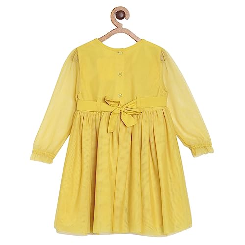Image of miniklub Baby Round Neck Half Sleeve Woven Polyester Dress (Sulphur Color)