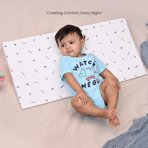Image of Cherilo Full Size Elevated Wedge Pillow for Baby Crib & Mattress, Elevate Baby to Prevent Acid Reflux, Colic, GERD, Heat Burn, 28 inch x 14 inch x 3.5 inch - with Removable Cover - Triangle Design - White