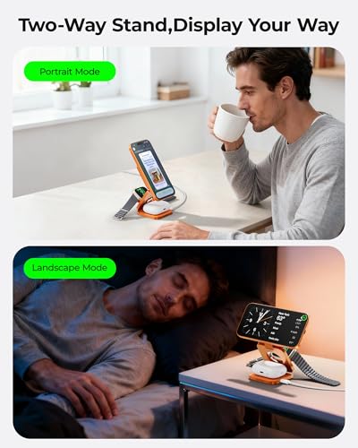 Image of 3 in 1 Charging Station for Apple - Qi2.2 25W Magnetic Wireless Charger for iPhone 17 /16-12, Apple Watch, AirPods, Travel Fast Charging Foldable Stand with 45W GaN Adapter, Aluminum Alloy Design