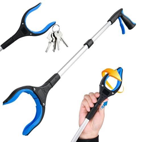 32Inch Grabber Reacher Tool & Trash Picker,Upgrade Foldable Grabber Tool with 4 inch Wide jaw and 360° Rotating Head,Mobility Aid Assist Tool for Trash Pick Up (Blue)