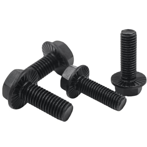 Image of 12Pcs M6-1.0 x 45mm Hex Serrated Flange Bolts, Hex Serrated Flange Screws, Full Thread, Grade 10.9 Carbon Steel with Black Oxide Finish