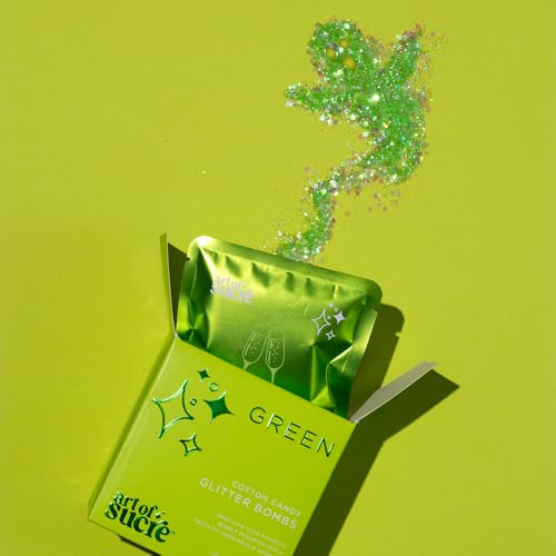 Image of Art of Sucre Green Cotton Drink Candy Glitter Bombs, Edible Glitter, Drop into Drinks, 4 Pieces