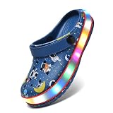 XPKWS Toddler Kids Clogs Boys Girls LED Garden Shoes Light up Sandals Slip on Quick Dry Beach Slippers (YHY-Navy,28)