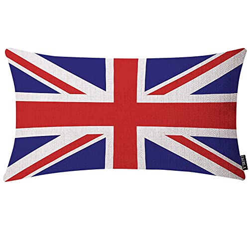 EKOBLA British Flag Home Decorative Throw Pillow Covers Colors England Blue Red White Patriotic Farmhouse Rectangle Cushion Cover Pillowcases Cotton Linen Cushion Cover 12x20 Inches by EKOBLA - Used condition - US$10.44