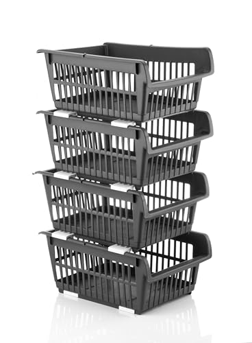Image of ARTO Stackable Plastic Organizer Rack | Multi-Layer Basket Shelf for Kitchen, Bathroom & Office | Ventilated Storage for Fruits, Vegetables & Supplies | Tool-Free Assembly | Durable PP | Multicolor