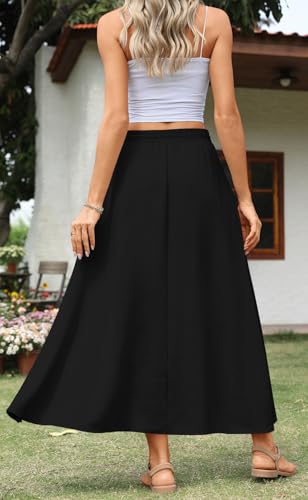 Aodemo Women's Flowy Maxi Skirt Summer Boho Pleated Elastic Waisted Casual Beach Long Skirts with Pockets - Image 4