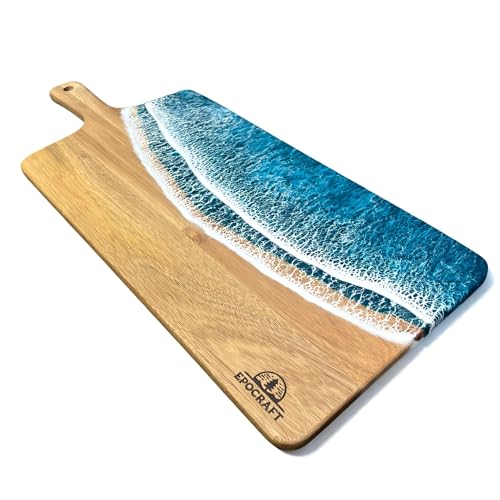 Idée cadeau planche de service unique bois et résine époxy