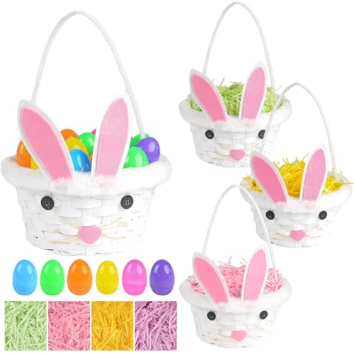 4 Sets Bunny Easter Woven Baskets Set, Easter Goodie Basket