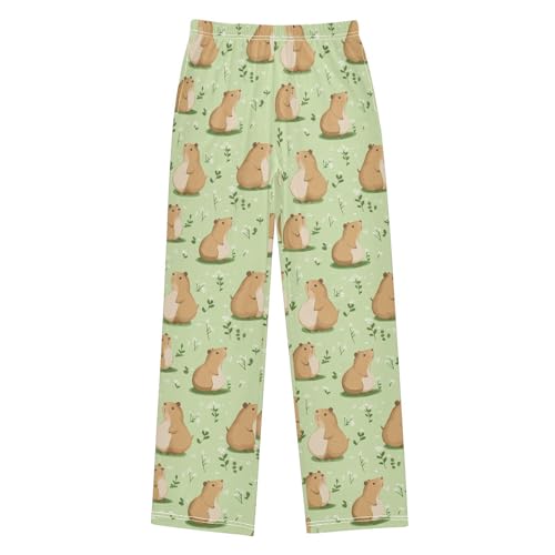 Boys' Pants Brown Capybaras Grassy Leaves Long Bottoms Jogger Pants Elastic Waist Trousers with Pockets S-XL