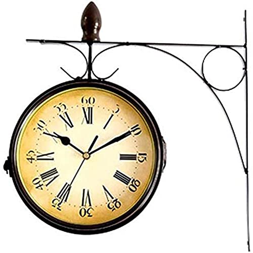 Reloj de pared de doble cara para jardín con soporte exterior resistente de hierro 4