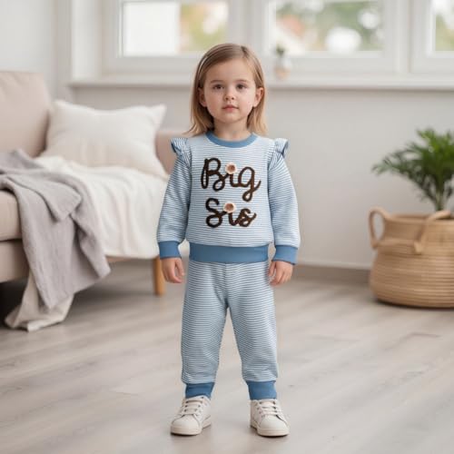 Big Sister Outfits Toddler Girl Long Sleeve Top and Striped Pants Set Kid Infant Baby 2Pcs Fall Winter Waffle Clothes3