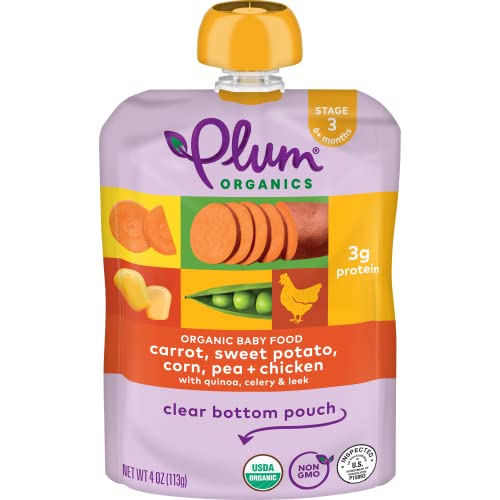 Plum Organics | Stage 3 | Organic Baby Food Meals [9+ Months] | Carrot, Sweet Potato, Corn, Pea & Chicken | 4 Ounce Pouch (Pack Of 6) #TOP1