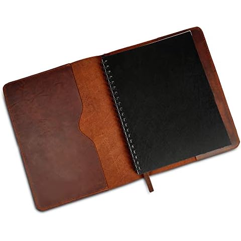 CestAntiQ, Heavy Duty Full Grain Leather Journal Cover (8.5 x 11 in.), Refillable Cahier XXL, Refillable Spiral Notebook (8.5 x 11 in.), Handmade Leather Journal Cover - Brown Cover