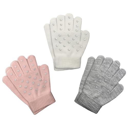 Image of EvridWear Boys Girls Magic Stretch Gripper Gloves 3 Pair Pack Assortment, Kids One Size Winter Warm Gloves Children