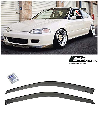 Extreme Online Store Replacement for 1992-1995 Honda Civic 2/3 Dr Coupe & Hatchback Models | EOS Visors JDM Tape-On Style Smoke Tinted Side Window Visors Rain Guard Deflectors DWV-V62