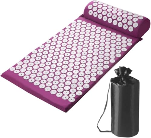 Fiozwea 鍼灸マット ヨガマット マッサージ リラクゼーション 痛み緩和 枕付き (62*38*3cm,D)