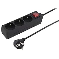 PremiumCord Steckdosenleiste mit Netzschalter 2 m, 3 Steckdosen, 230 V-Verlängerungskabel, 3 um 45° gedrehte französische Steckdosen, hochwertige Steckdosenleiste mit Kindersicherung, Farbe Schwarz