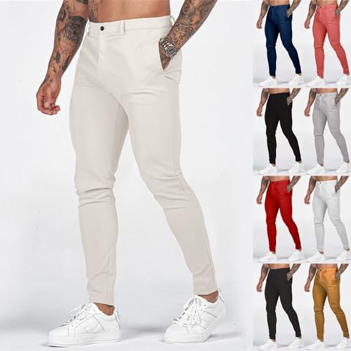 Mens Fashion Slim Fit Golf Dress Pants Casual Business Skinny Stretch Flat-Front Tapered Leg Chino Expandable Waist Suit Pant3