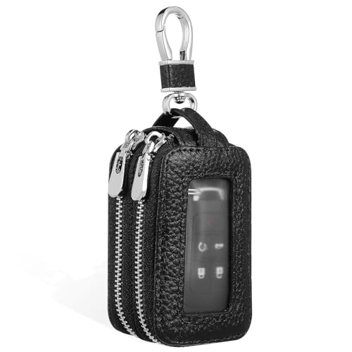 Estuche para llaves de coche Mipcase de PU negro con doble compartimento y cremallera