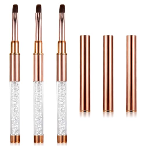 Piriuuo Lot de 3 pinceaux à gel pour ongles - Avec couvercle - Pinceau à gel - Brosse à ongles - Accessoires pour ongles - Poignée en strass UV - Pinceau de nail art...