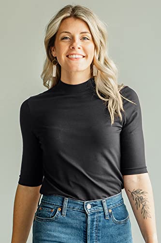 Women's Organic Pima Cotton Half Sleeve Mock Neck T-Shirt2