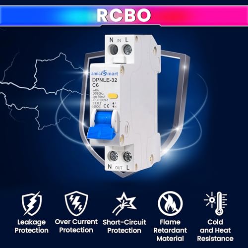 Image of amiciSmart 6A Single Module Circuit Breaker with Over Current, Short-Circuit and Leakage Protection, Shock Proof, 220VAC
