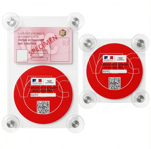 Phrazea Support Carte VTC Pare Brise avec 4X Ventouse | Kit Porte Carte VTC Macaron Avant/arrière | Accessoire Professionnel pour Voiture Chauffeurs de Taxi et VTC