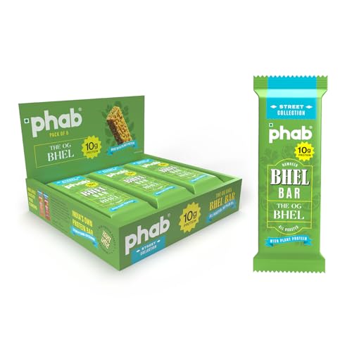 Image of PHAB Protein Bhel Bar - OG Bhel Flavour | Savoury Roasted Snack with Bhel & Chana Chor | 10g Protein, <150 Cal, Gluten-Free, No Palm Oil | (Pack of 6 x 35g)