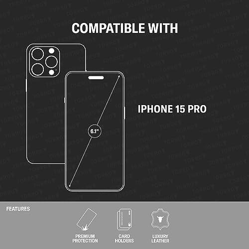 Coque iPhone 15 Pro rabat étui cuir véritable noir avec aimant MagSafe
