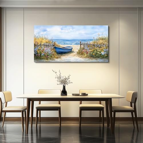 QIYILEXWART Canvas Wall Art For Living Room Wall Decor For Bedroom Office Wall Decoration Sea Side Boat Landscape Painting Farmhouse Pictures Artwork Room Aesthetic Home Decor 20x40 In