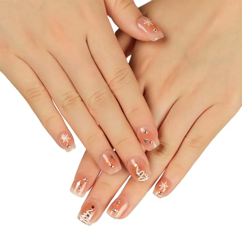 Uñas cortas para imprimir con motivo navideño para salones de manicura y arte de uñas adecuado para niñas y mujeres