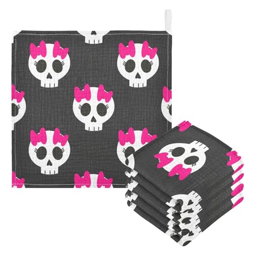 Kigai Cool Skull Baby Washcloths,3pcs Ultra Soft Absorbent Towel,Newborn Bath Face Towel, Natural Reusable Baby Wipes for Sensitive Skin, Baby Registry as Shower