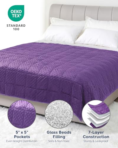 Kivik Minky Dot Weighted Blanket for Adults, 15 lbs Breathable Heavy Throw Blankets, Ultra Soft Cooling Weighted Comforter, Machine Washable, 48"x72" Twin, Purple