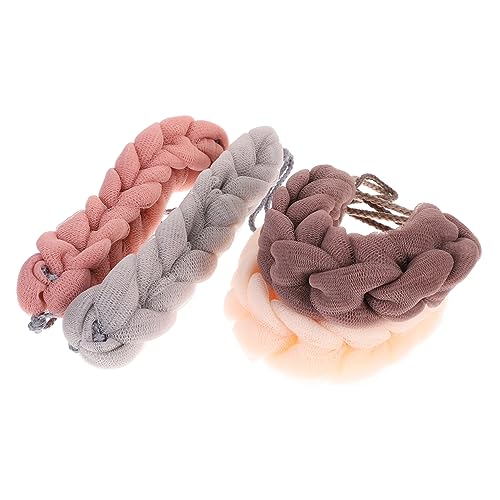 SHERCHPRY 4Pcs Hand Held Weave Bath Towels Comfortable Bath Shower Tool for Exfoliating and Cleaning Grey Pink Beige Khaki Colors for Relaxing Experience