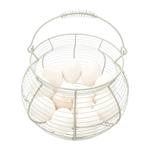 卵収集バスケット,ビンテージ風編み込み収納スタンド - 取っ手付きワイヤー卵かご - キッチン、ピクニック、農家、ガーデン、収穫、イースター、クリスマス、果物、野菜用