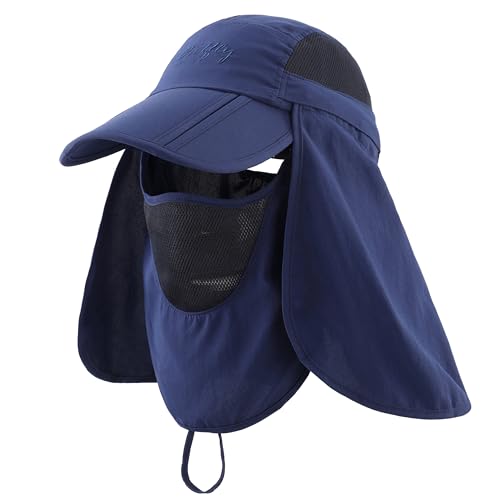 Image of Connectyle Men's Foldable Baseball Sun Cap with Removable Face Mask Neck Flap Cover UPF 50+ Sun Protection Fishing Hiking Hat