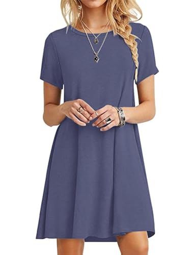 MOLERANI Women's Casual Plain Simple T-Shirt Loose Dress(Purple Gray,M)