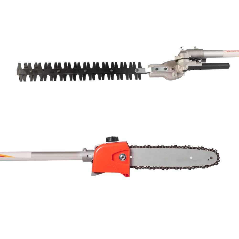 AMC Débroussailleuse multifonction à explosion 4 en 1 moteur 4 temps essence, taille-haie, tronçonneuse tête double fil et disque trois dents acier adapté pour le bricolage ou les professionnels