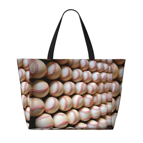 Beach Bag for Women, Waterproof Sandproof Beach Pool Travel Duffel Bags with 7 Pockets, Large Capacity Shoulder Tote Bag for Gym Travel Vacation Essential, Various Sport Baseball2