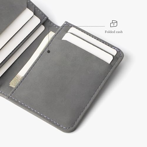 Image of Bellblock Minimal Card Holder for Men /Women | Slim Handcrafted Mens Card Wallet | Upto 7 Cards & Folded Cash | Vegan Leather | Grey (Pack of 1)