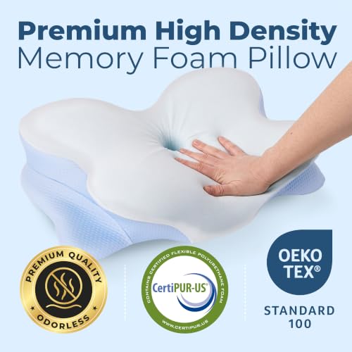 Image of Derila Ergo Butterfly Pillow, Memory Foam Neck Pillow, Side Sleeper | 54 x 36 x 12 cm, memory foam, cooling effect, for side, back and stomach sleepers, pack of 1