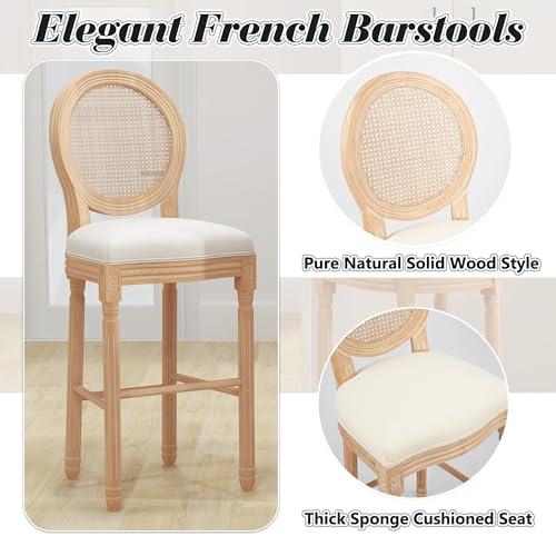 French-Barstools-Set-of-2-Upholstered-Fabric-Mid-Century-Bar-Stools-French-Country-Counter-Chairs-30-inches-Seat-Height-with-Solid-Wood-Frame-Footrest-Backrest-for-Kitchen-Island-Rattan-Beige French Barstools Set of 2 Upholstered Fabric Mid Century Bar Stools French Country Counter Chairs 30 inches Seat Height with Solid Wood Frame Footrest Backrest for Kitchen Island Rattan Beige