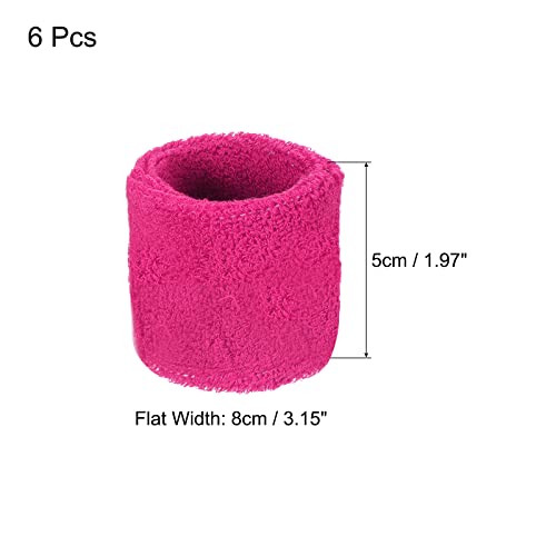 PATIKIL Sports Wristbands 8x5cm, 6 Pack Cotton Terry Cloth Absorbent Sweatband for Tennis Basketball Working Out Athletic Running, Rose Red - Image 2