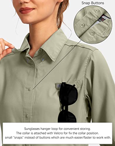 Camisa feminina de proteção solar com bolsos de zíper leve FPS manga longa para mulheres, Cinza e ve