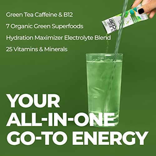 Pureboost Superfoods Clean Energy Booster, Energy Drink Mix Powder with 7 Organic Green Superfoods; Spirulina, Kale, Broccoli and Vitamins, Green Apple, Pineapple, Mango (Green Mojo, 30 Count)