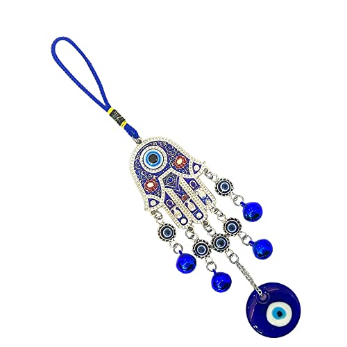 Image of AUGEN Evil Eye Wall Hanging Hamsa Design Blue Ornament for Home Office Shop Decor (11 Inches, 26)